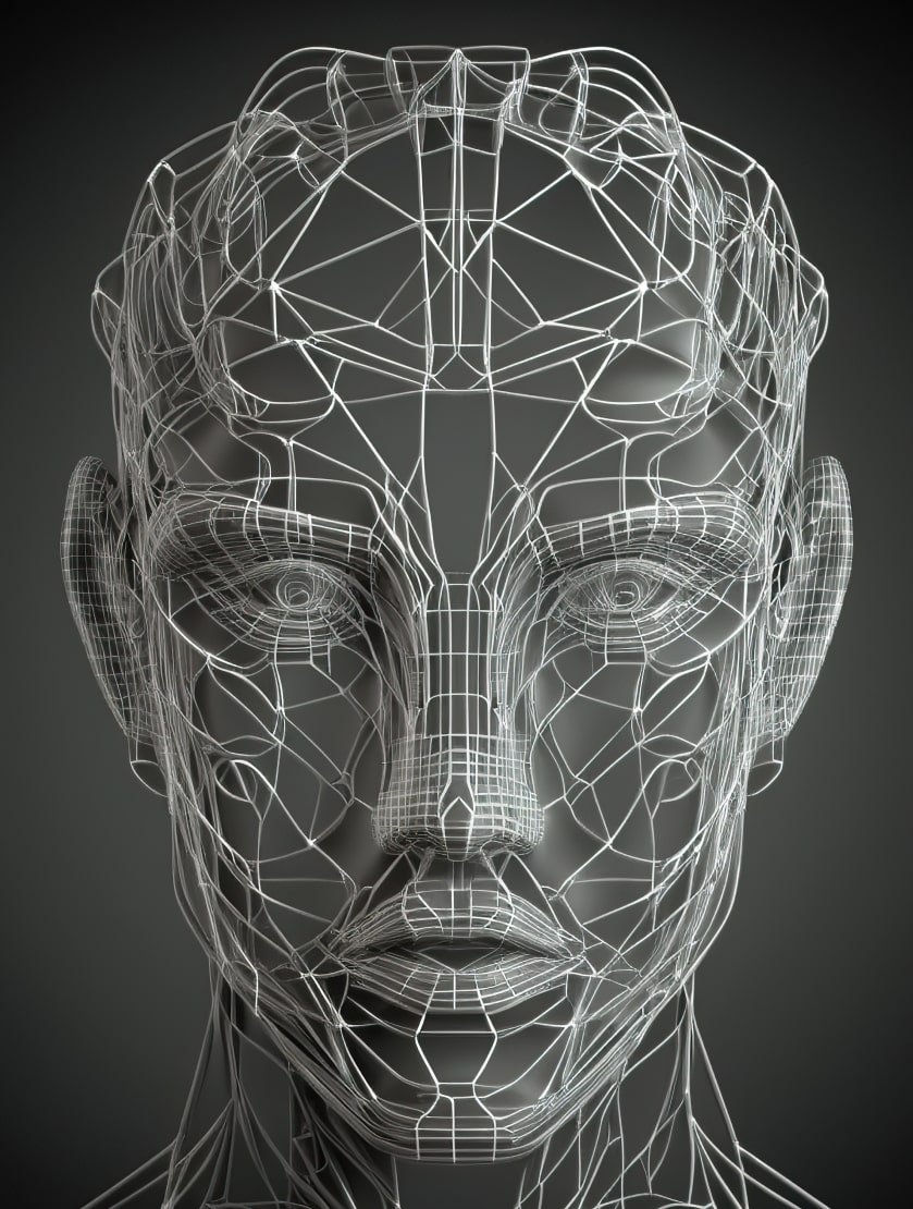 Ai generated illustration head constructing from cubes triangles artificial intelligence 1 min